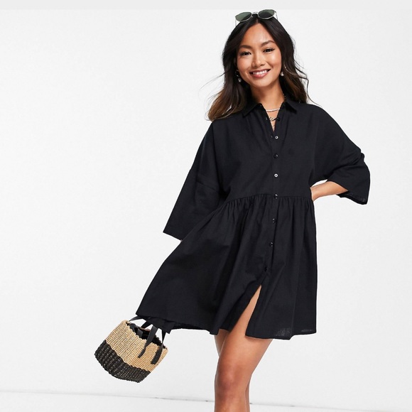 NWT 🖤 Esmee Exclusive (via ASOS) oversized mini shirt dress in black. SIZE 2 - Picture 5 of 11